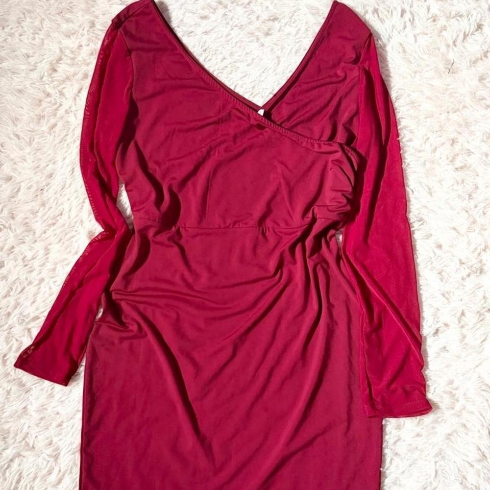 Mesh Vampy Sexy Gothic Classic V Neck Bodycon Burgundy Dress Womens XL Romantic